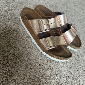 Birkenstock Silver Sandals Two-Strap Design